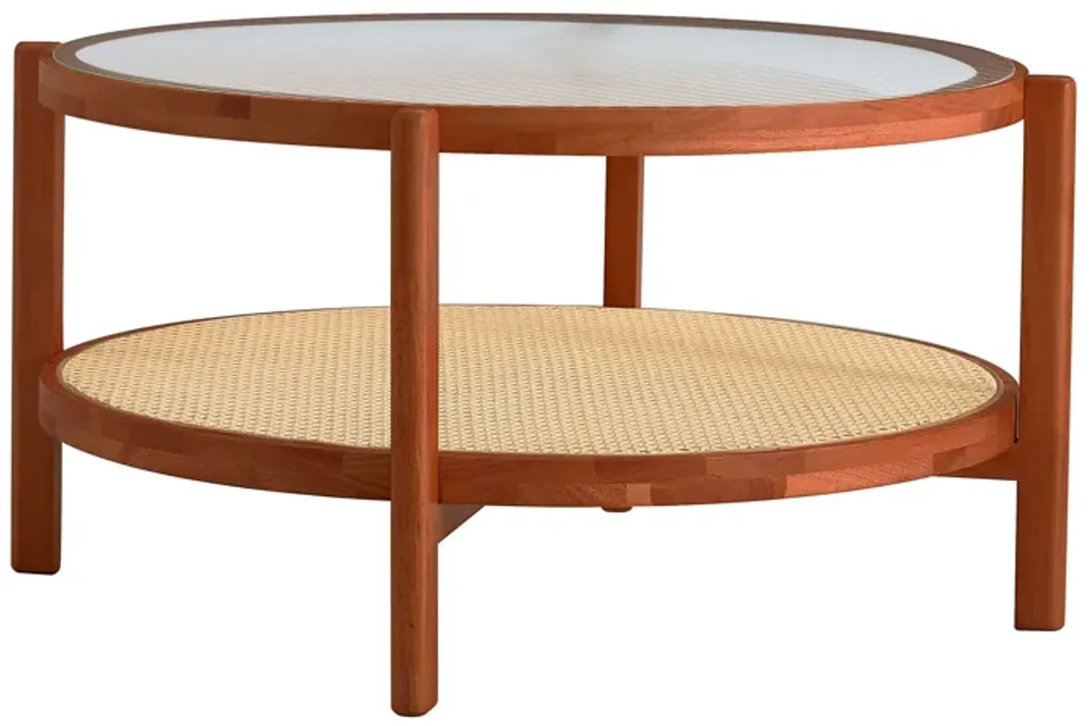 Hivvago Modern and Simple Solid Wood Double Layered Circular Rattan  Table