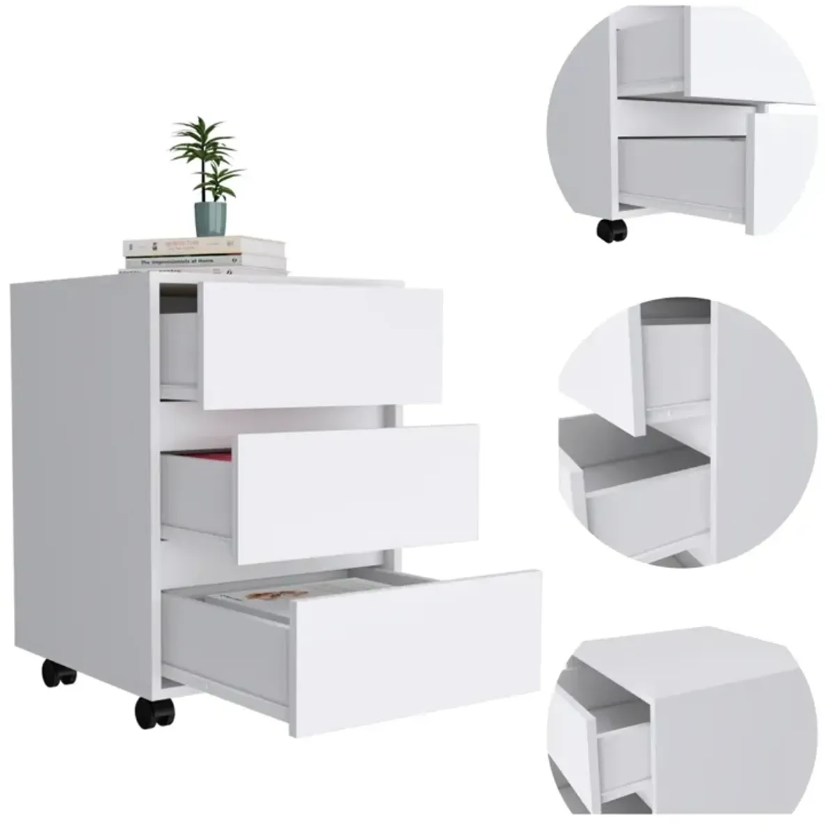 Artemisa 3 Drawer Filing Cabinet, Four Casters, Superior Top - White