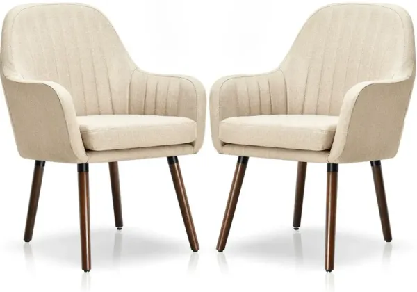 Set of 2 Fabric Upholstered Accent Chairs with Wooden Legs