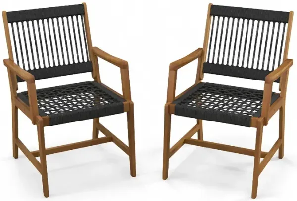 Set of 2 Patio Acacia Wood Dining Chairs with Armrests for Lawn Yard