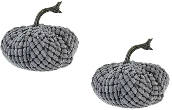Weighted Pumpkin Table Ornaments, Set of 2 Chenille, Perfect for Christmas and Thanksgiving Decor, Gray