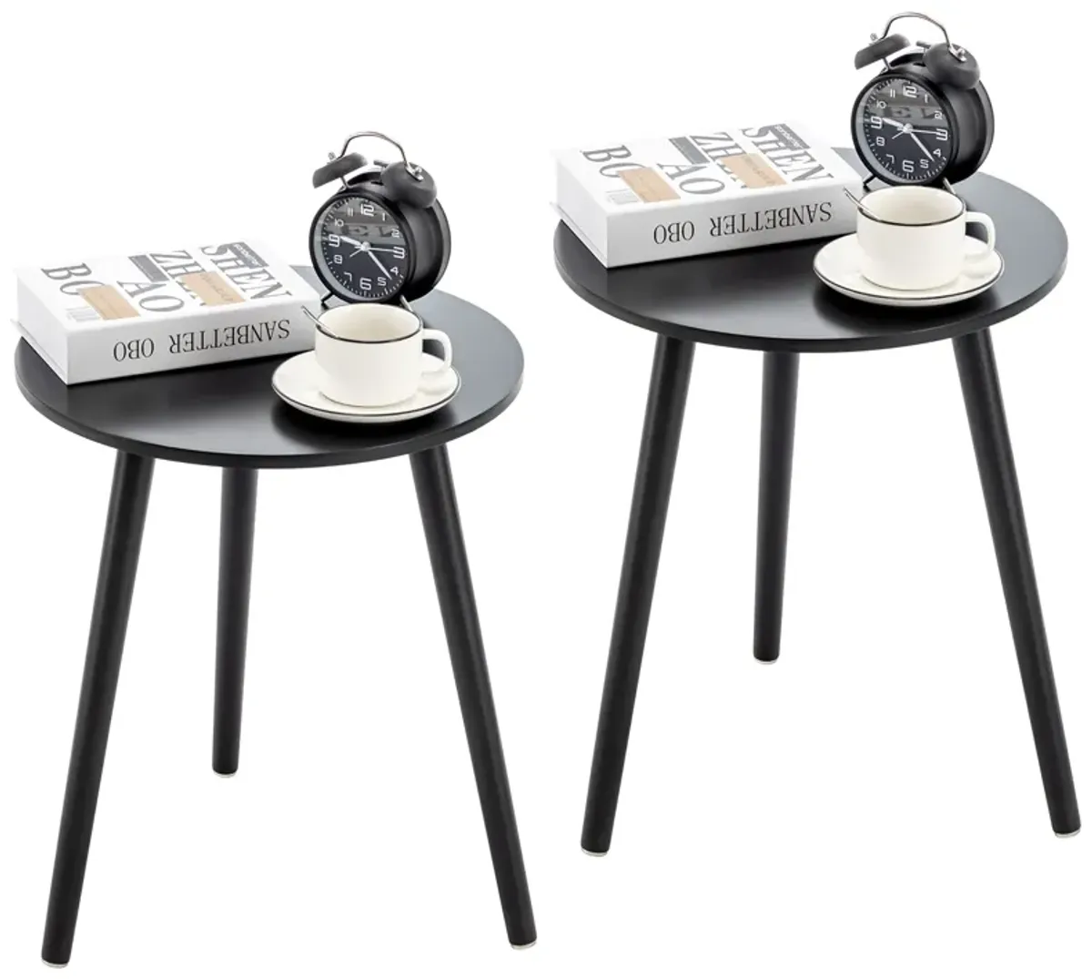 Apicizon Round Side Table Set of 2, Black Nightstand Coffee End Table for Living Room, Bedroom, Small Spaces, Morden Side Table