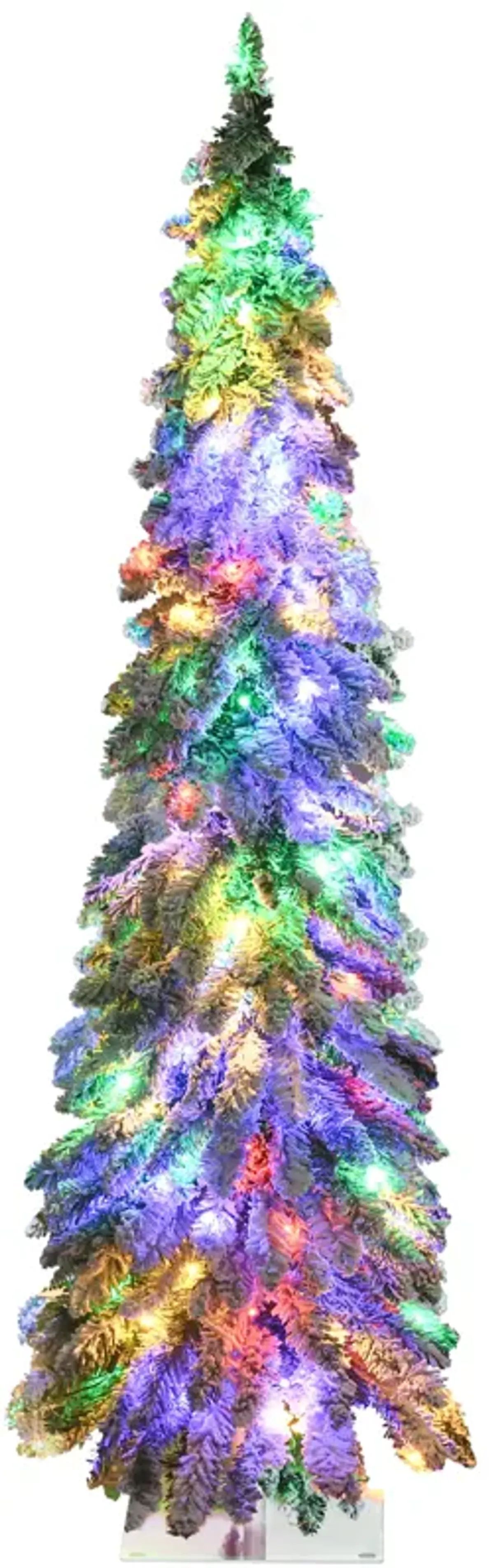 HOMCOM 5' Downswept Slim Snow Artificial Christmas Tree with LED Lights