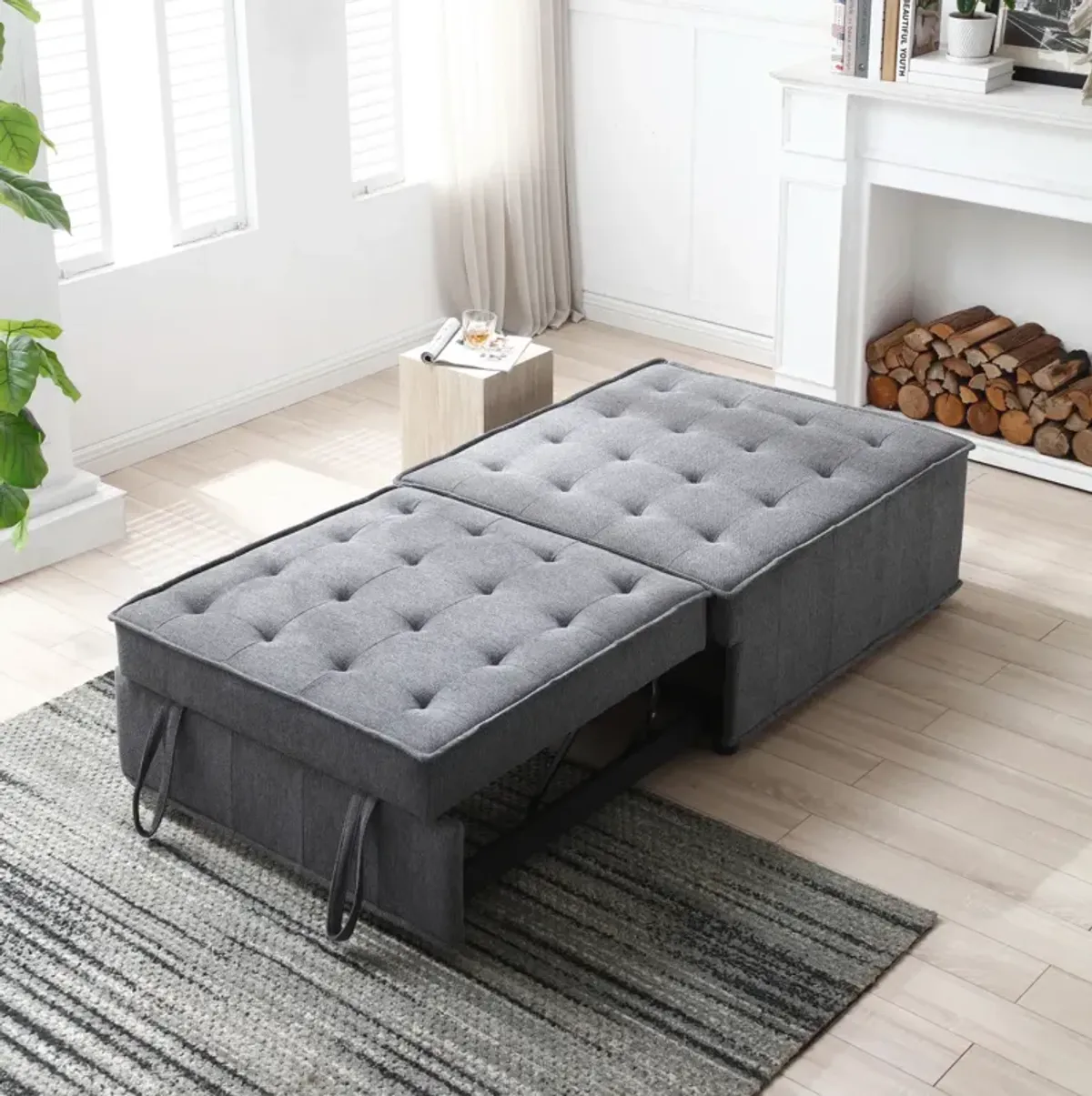 Multipurpose Linen Fabric Ottoman Lazy Sofa Pulling Out Sofa Bed (Dark Grey)