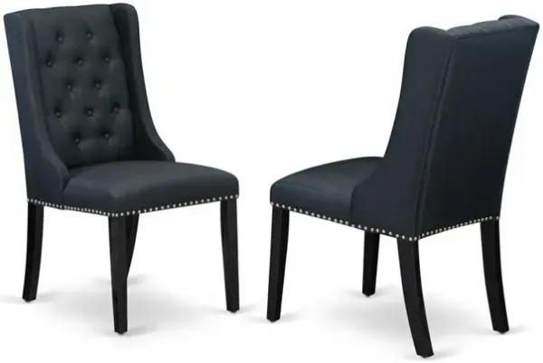 FOP6T24 Dining Room Chairs - Black Linen Fabric Parson Dining Chairs and Button Tufted Back with Wire Brushed Black Rubber Wood Legs - Parson Chairs Set of 2 - Set of 2