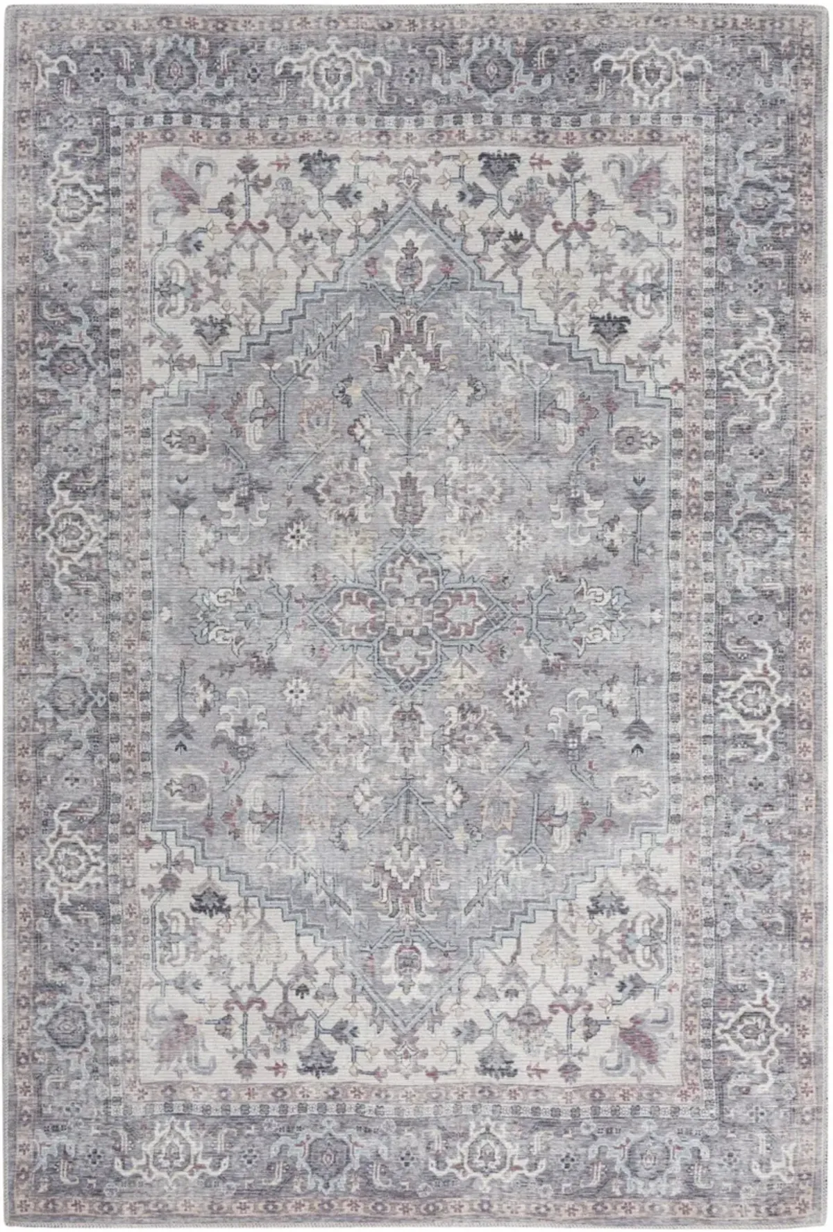 5 X 7 grey Oriental Power Loom Distressed Washable Area Rug