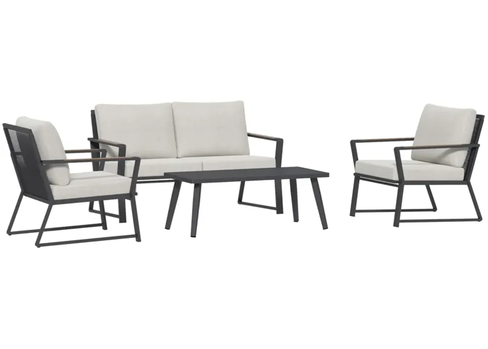 Cream Patio Set: 4-Piece Aluminum Furniture with Loveseat and Table