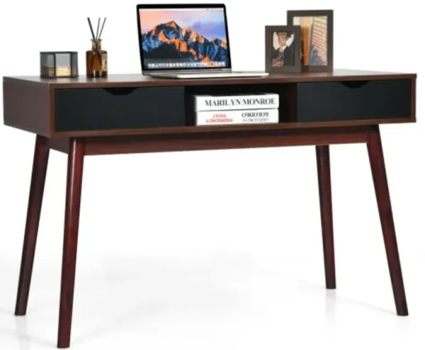 Hivvago Mid Century Wooden Computer Desk with Storage Drawers