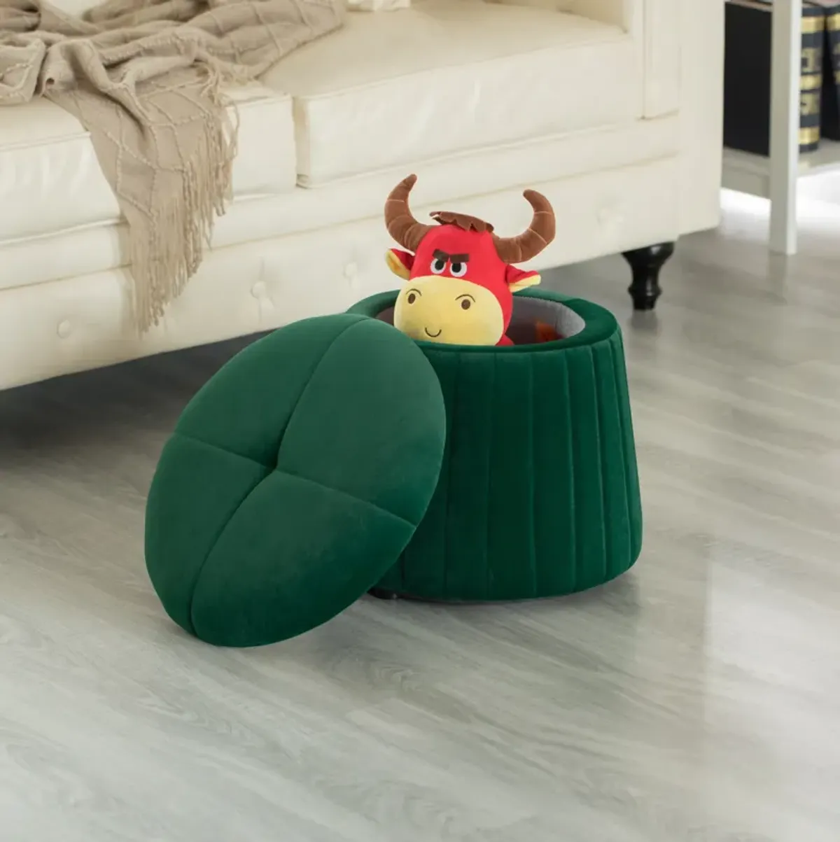 Modern Tufted Velvet Mushroom Shape Storage Ottoman Storage Stool Trunk, Red