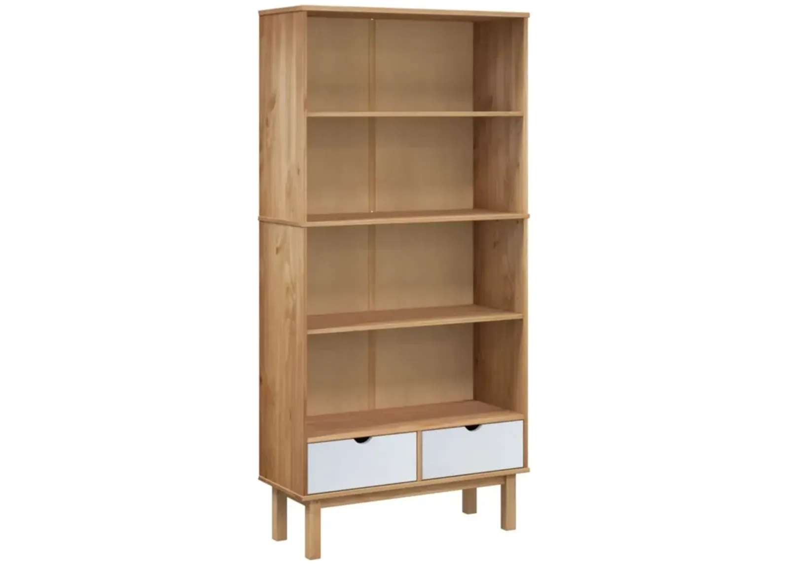 vidaXL Bookcase OTTA with 2 Drawers Brown and White Solid Wood Pine