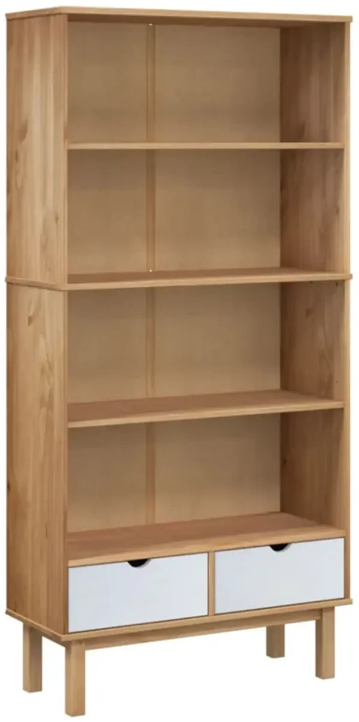 vidaXL Bookcase OTTA with 2 Drawers Brown and White Solid Wood Pine