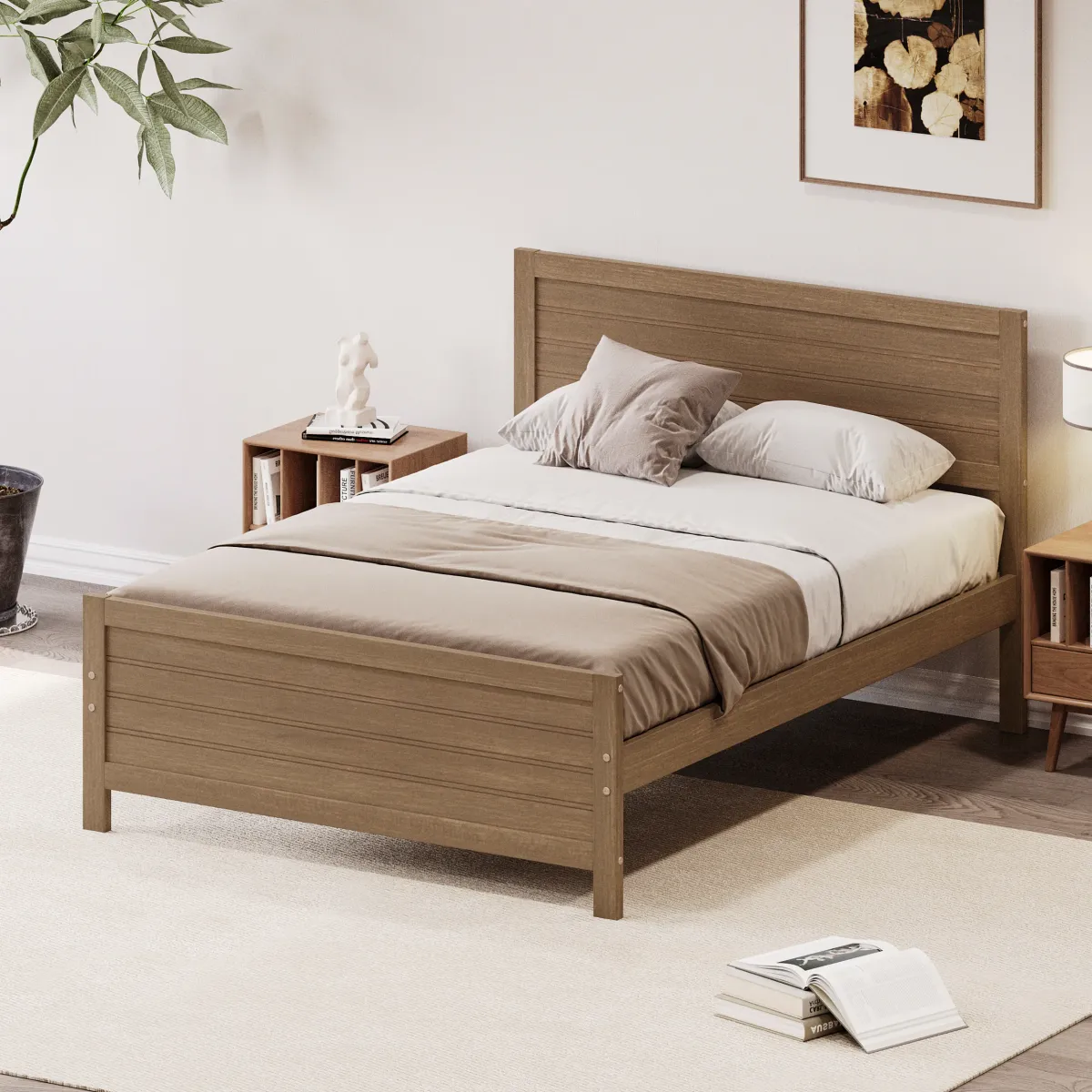 Merax Wood Platform Bed Frame with Headboard