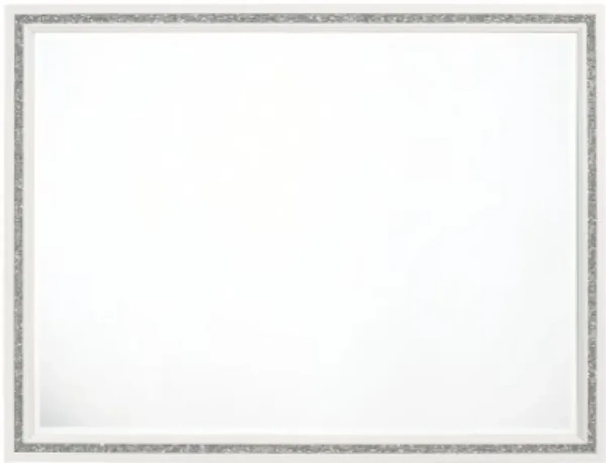 46 Inch Solid Wood Mirror, Shimmering Silver Accent, Landscape, White-Benzara