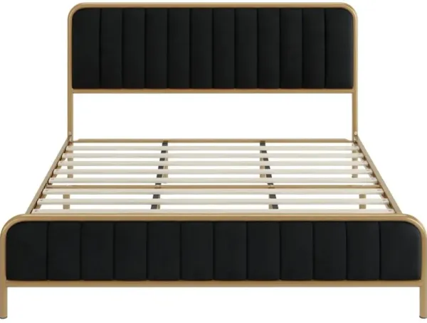 Platform Bed Frame with Velvet Upholstered Headboard – Sophisticated Metal Base for Strong Support