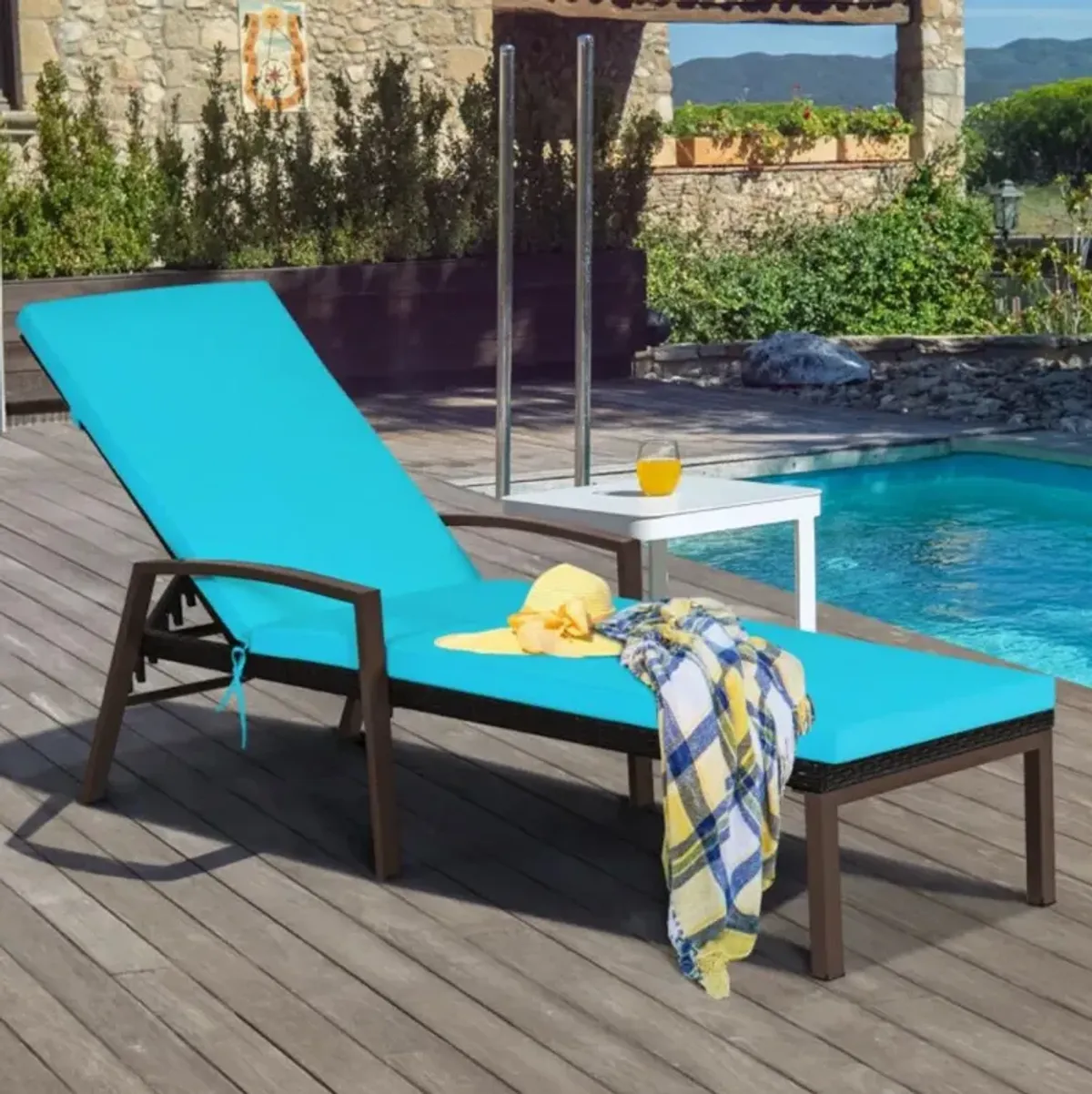 Hivvago Outdoor Adjustable Reclining Patio Rattan Lounge Chair with Adjustable Backrest