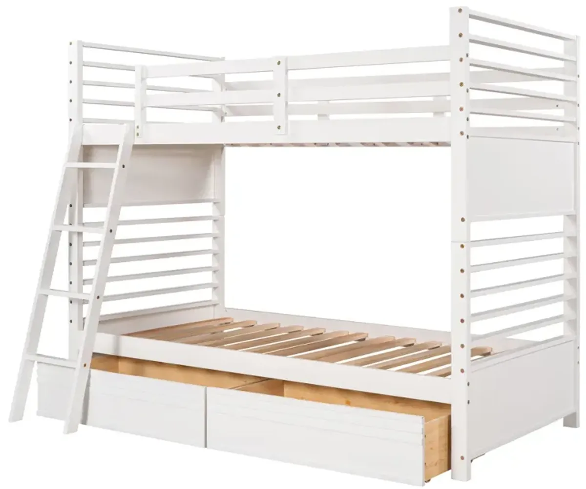 Twin Over Twin Wood Bunk Bed With Two Drawers