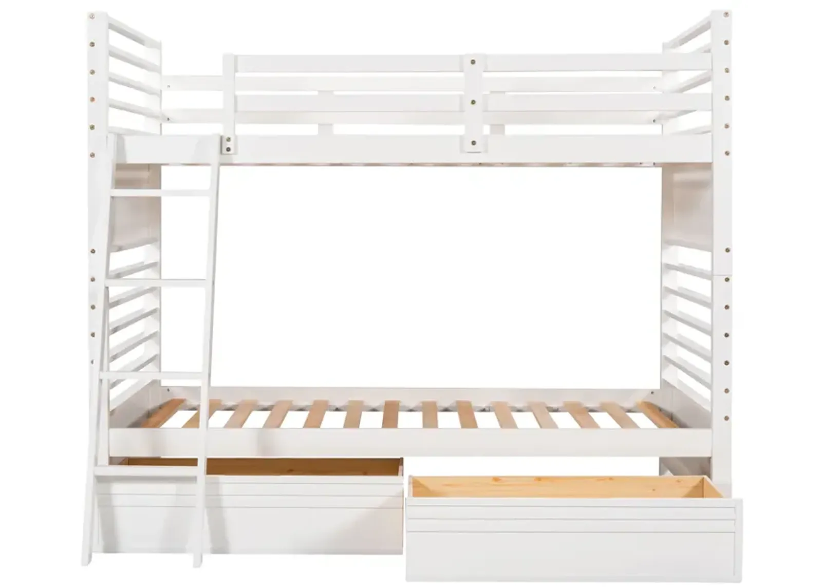 Twin Over Twin Wood Bunk Bed With Two Drawers