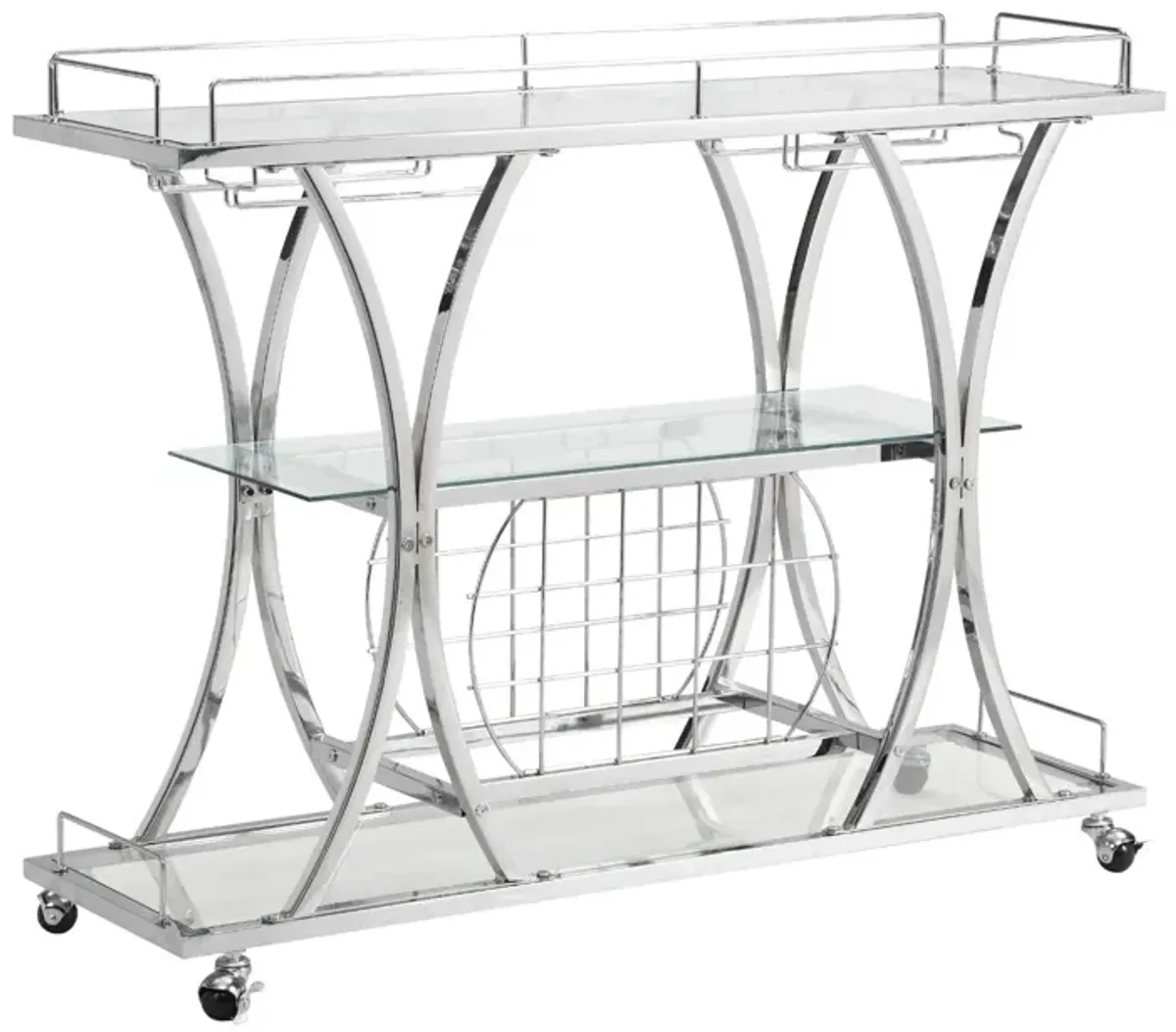 Hivvago Bar Cart with Wine Rack Glass Metal Frame Wine Storage