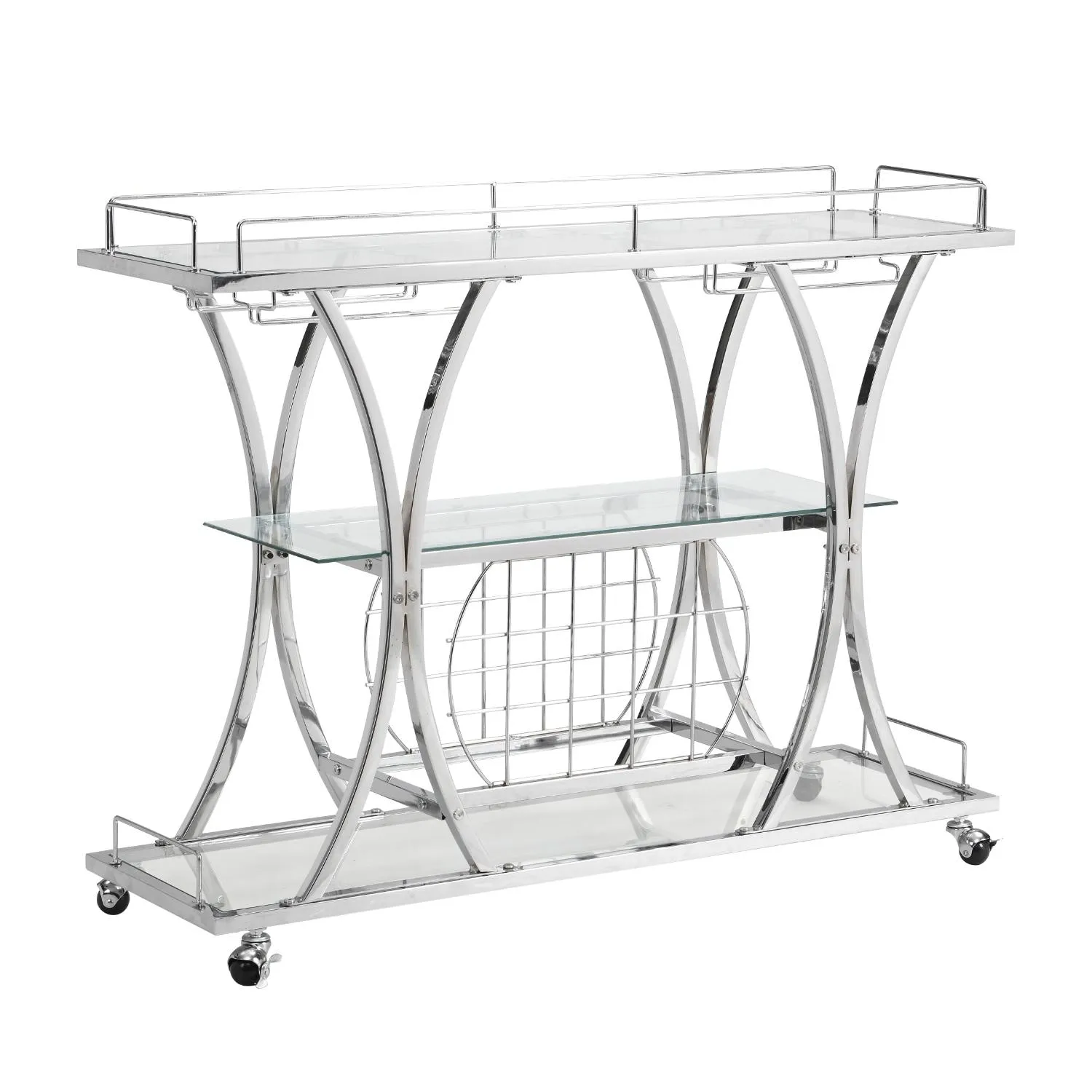 Hivvago Bar Cart with Wine Rack Glass Metal Frame Wine Storage