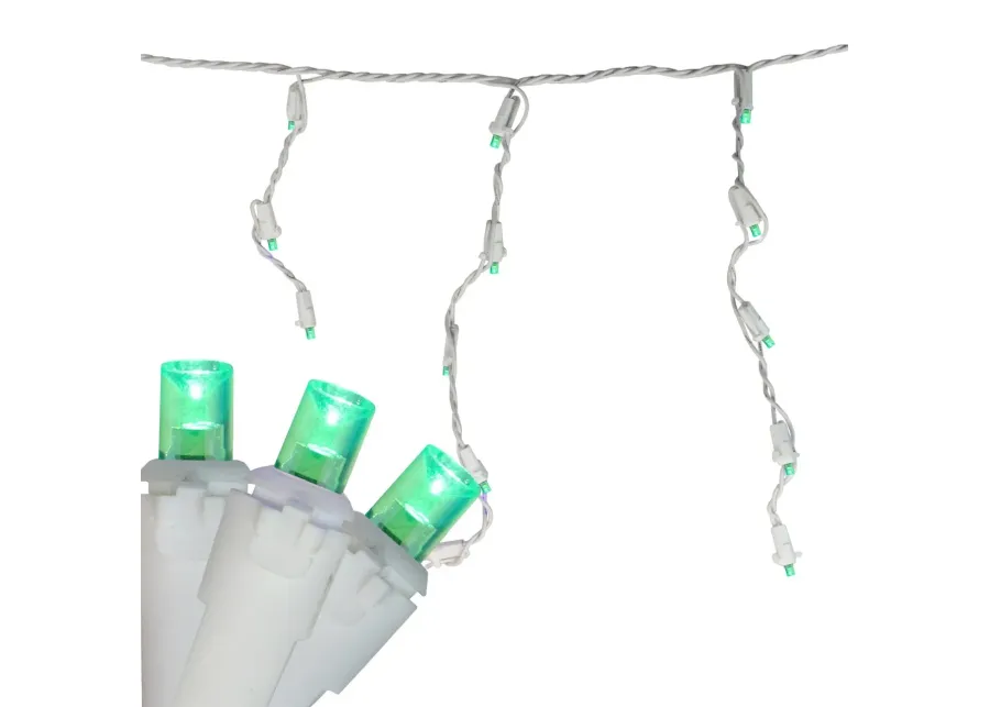 100 Count Green LED Wide Angle Icicle Christmas Lights  5.5ft White Wire