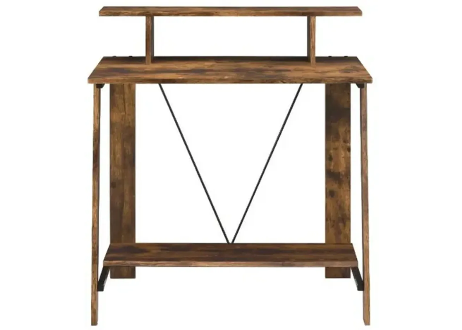 Writing Desk with V Shaped Frame, Weathered Oak and Black-Benzara