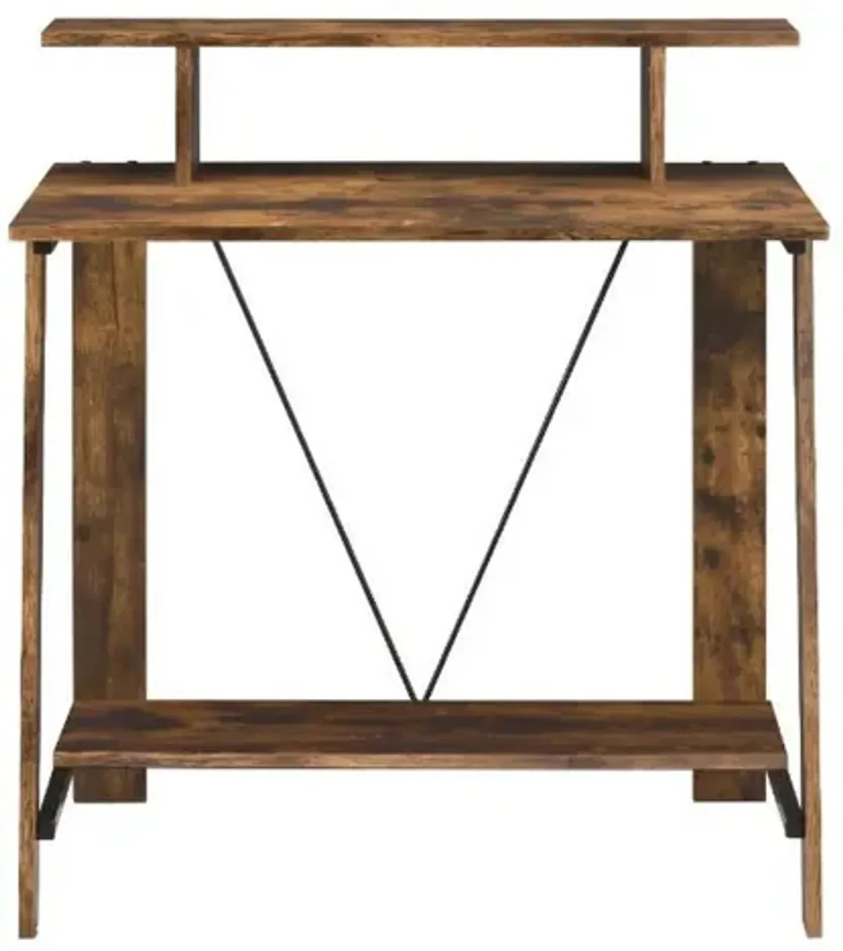 Writing Desk with V Shaped Frame, Weathered Oak and Black-Benzara