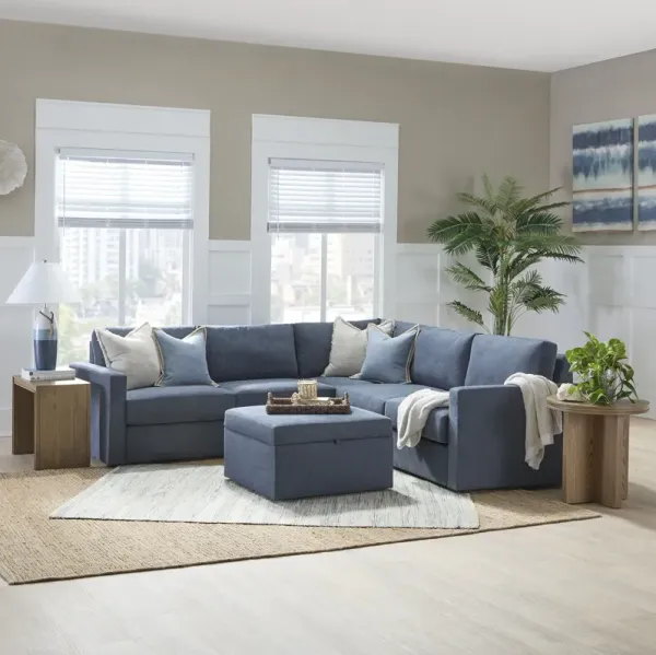 Flex Denim 5-Seat Sectional with Standard Arm and Storage Ottoman