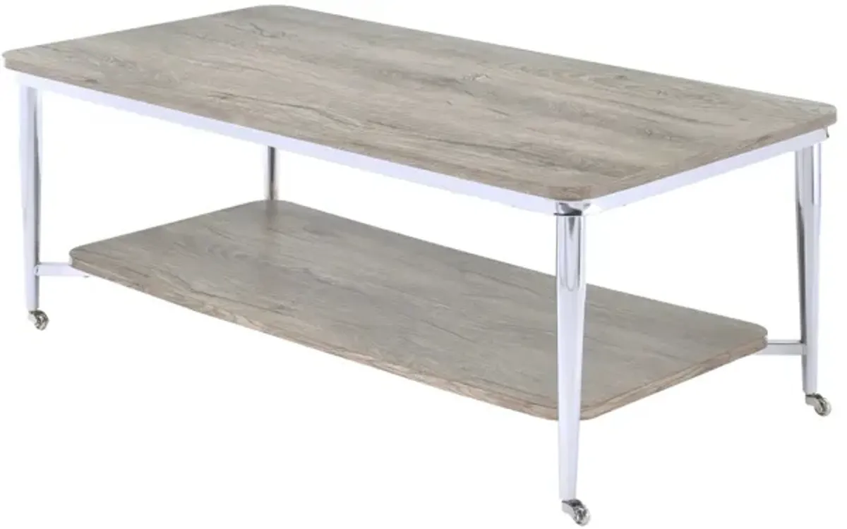48 X 24 X 19 Gray Oak And Chrome Metal Tube Coffee Table