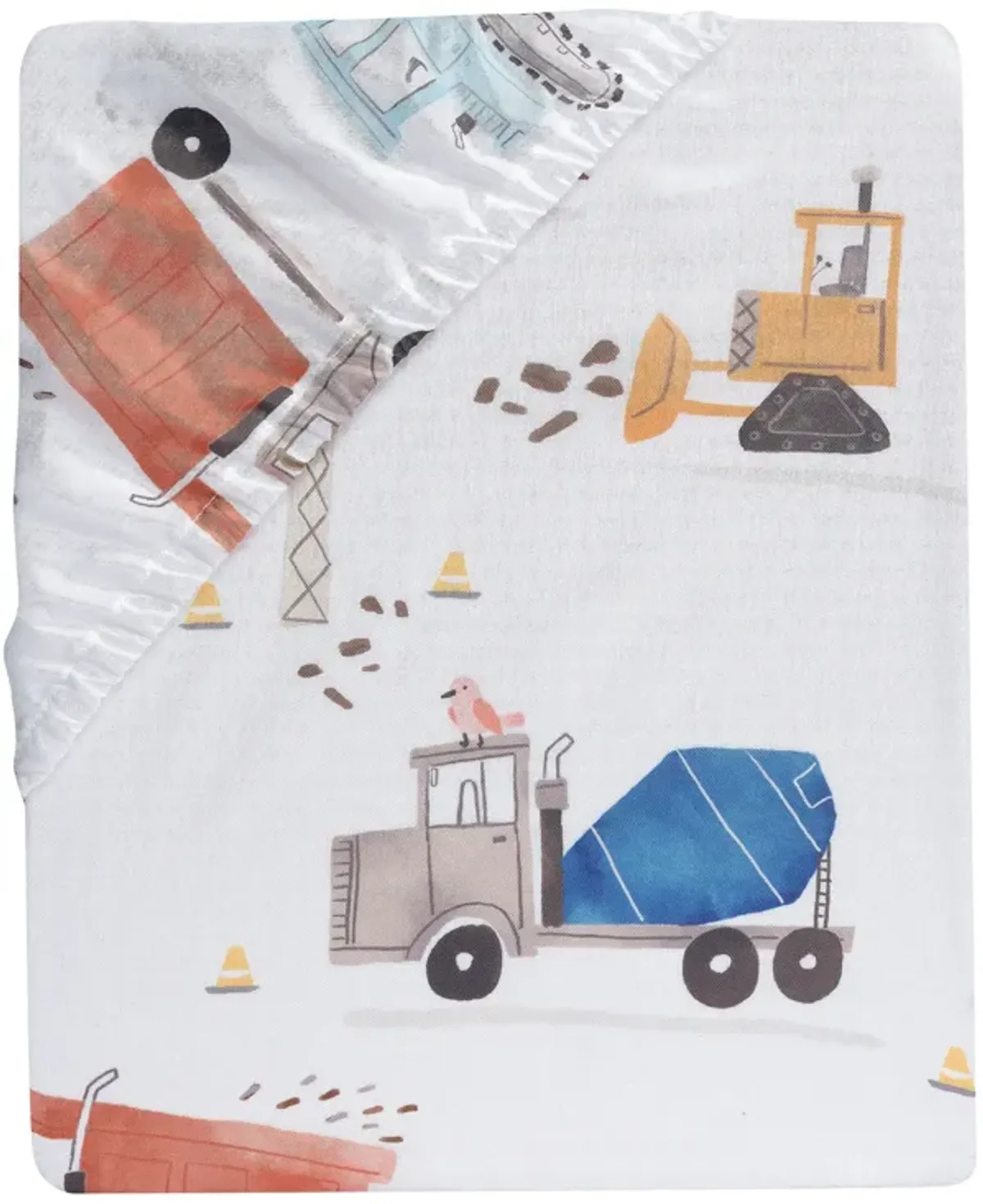 Bedtime Originals Construction Zone Baby Fitted Crib/Toddler Sheet- White/Trucks