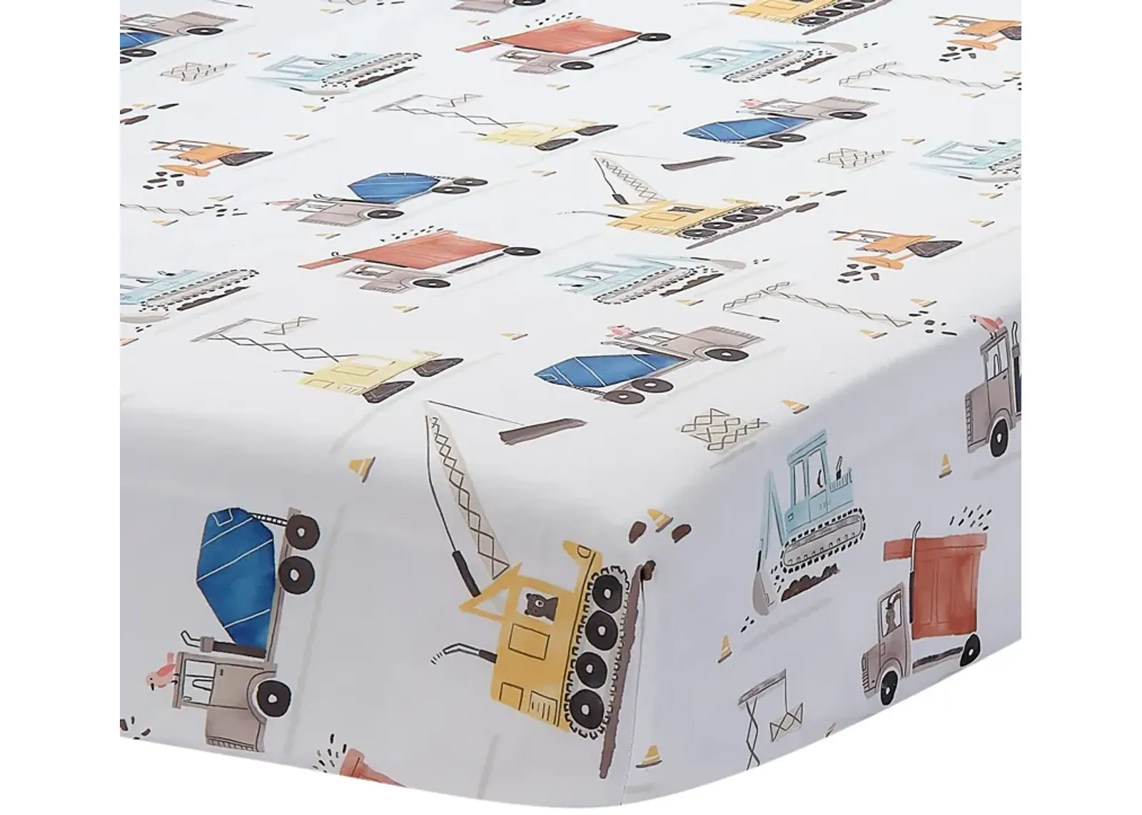 Bedtime Originals Construction Zone Baby Fitted Crib/Toddler Sheet- White/Trucks