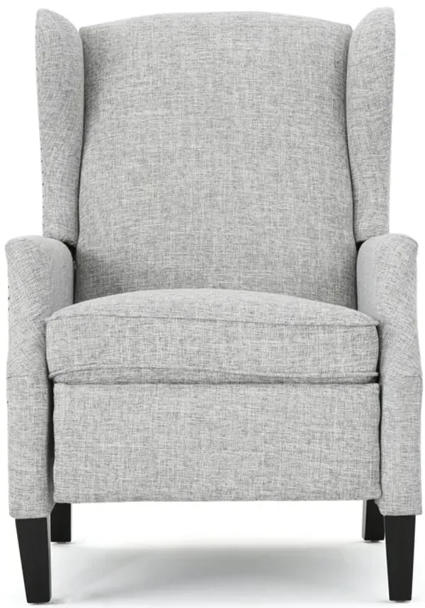 Nora Manual Recliner Lounge Chair, Wingback, Nailhead Trim, Gray - Benzara