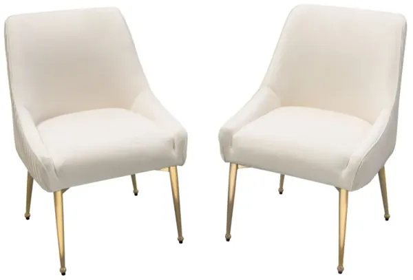 24 Inch Dining Chair, Set of 2, Cushioned Seating, Sloped Arms, Off White - Benzara