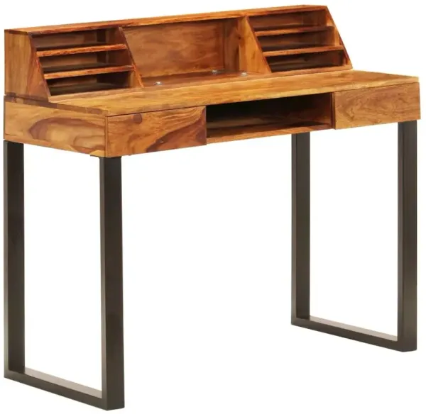 vidaXL Desk Solid Sheesham Wood and Steel