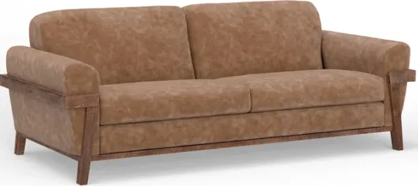 Pola Sofa, Cognac Brown Faux Leather, Foam, Solid Pine Wood, 95 Inch - Benzara