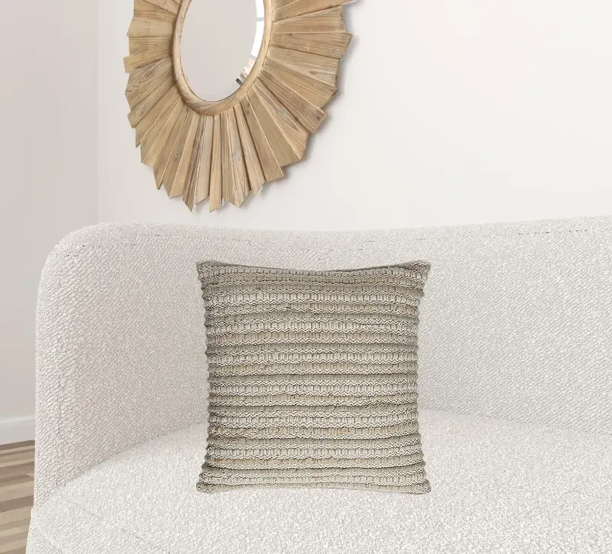 Homezia Ivory Beige Nubby Texture Bands Throw Pillow