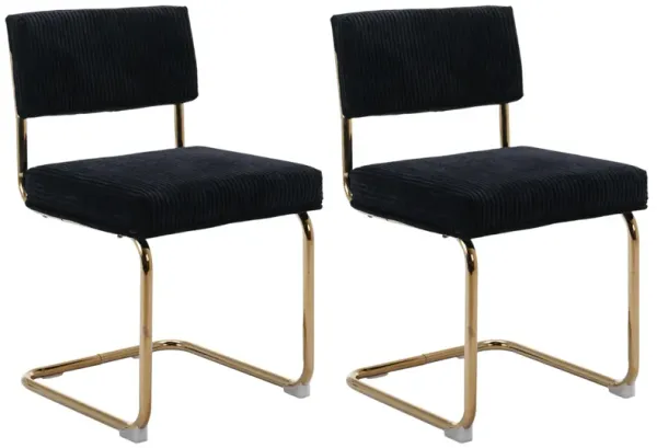 Set of 2 Modern Corduroy Dining Chairs, Gold Metal Base, Channel Tufted Armless Design