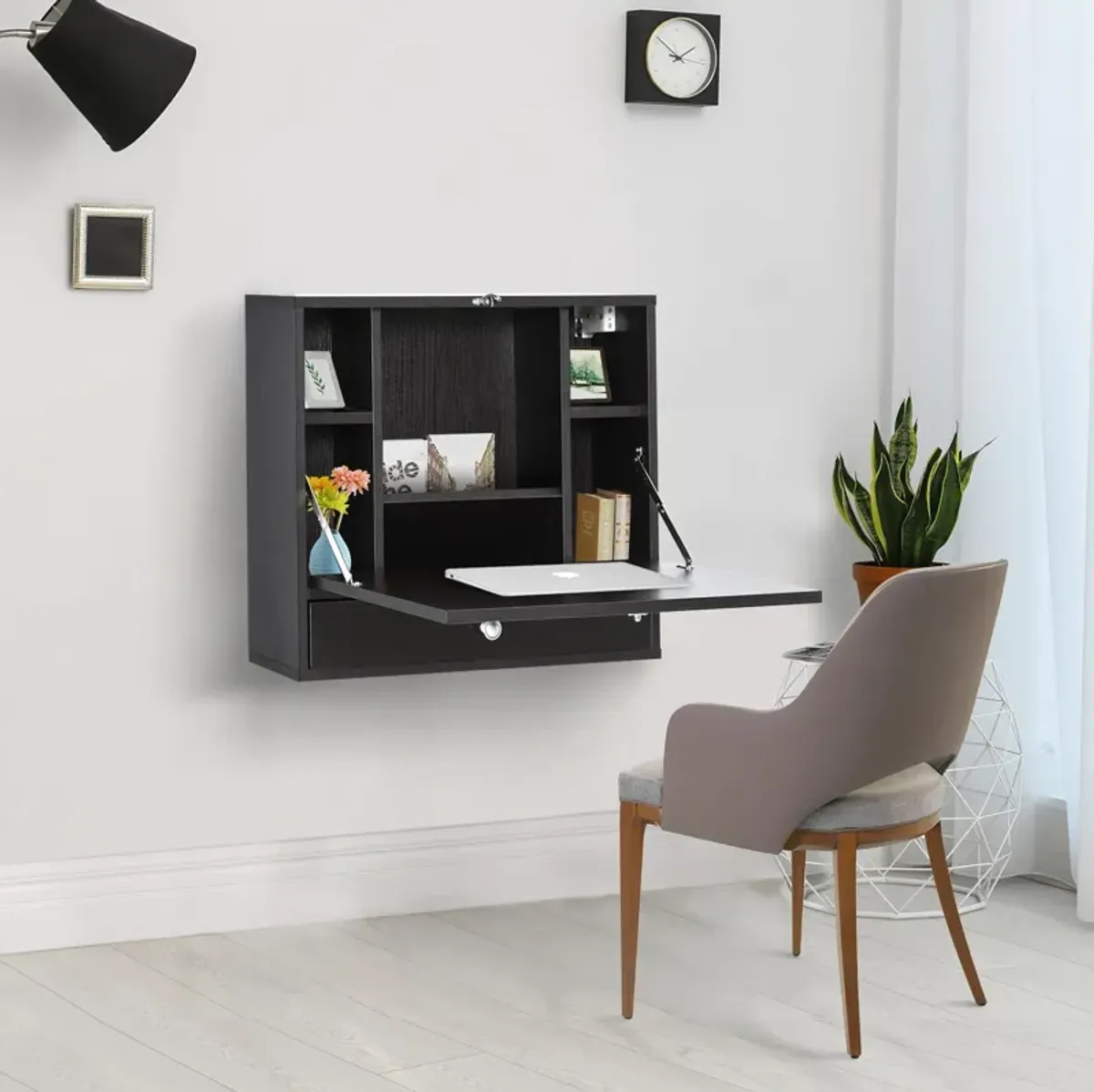 Black Space-Saver: Wall Mounted Desk with Foldable Tabletop