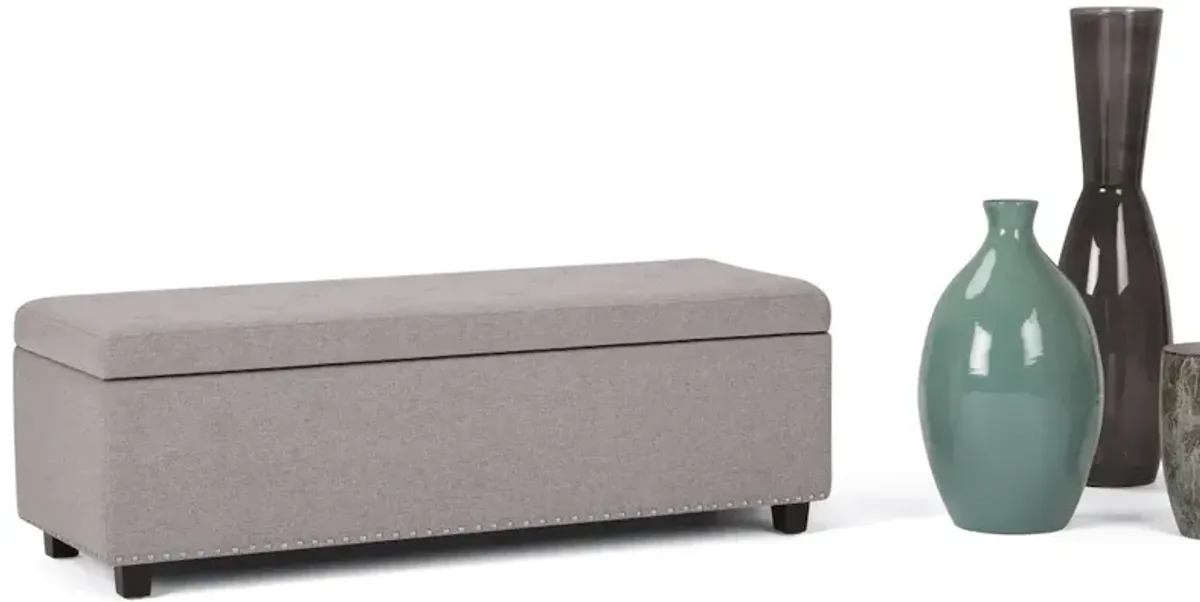 Simpli Home Hamilton Storage Ottoman In Cloud Grey Linen Look Fabric