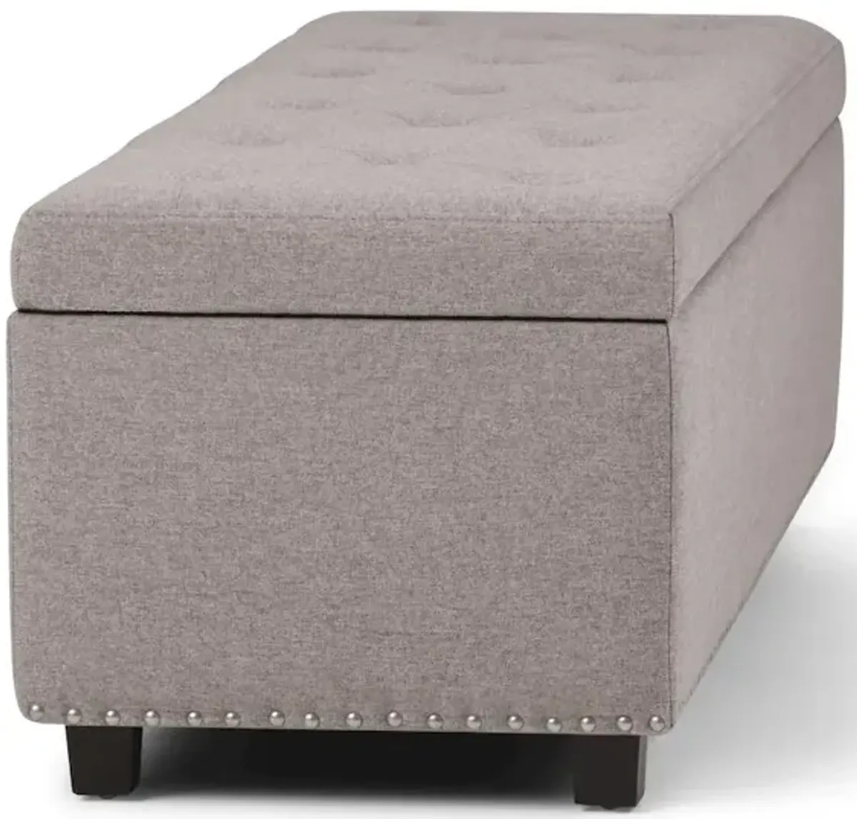 Simpli Home Hamilton Storage Ottoman In Cloud Grey Linen Look Fabric