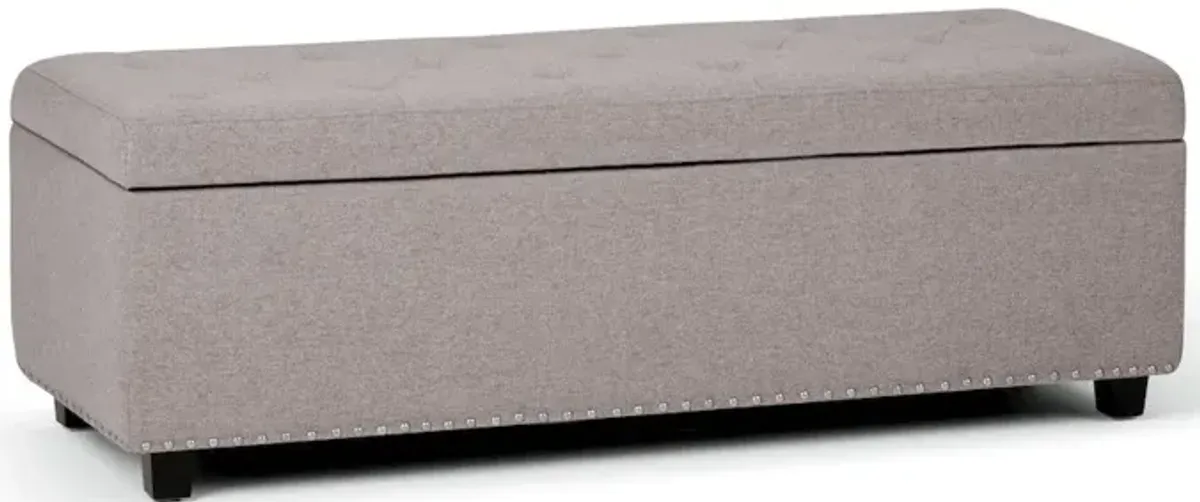 Simpli Home Hamilton Storage Ottoman In Cloud Grey Linen Look Fabric