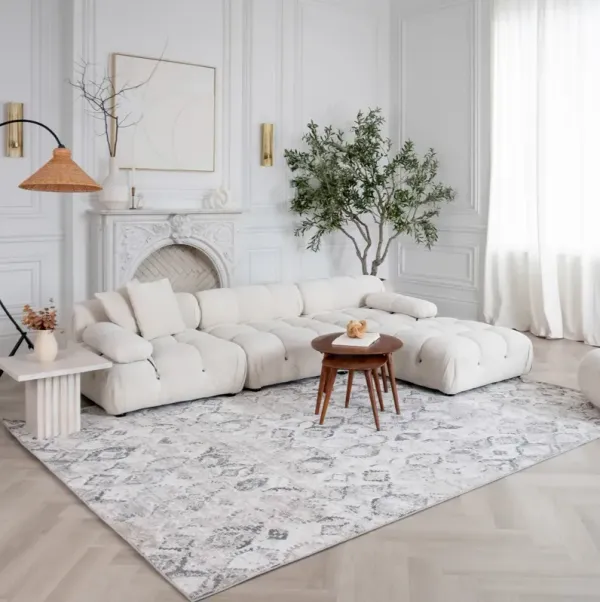 Atlas Fractal Modern Beige Grey Indoor Area Rug