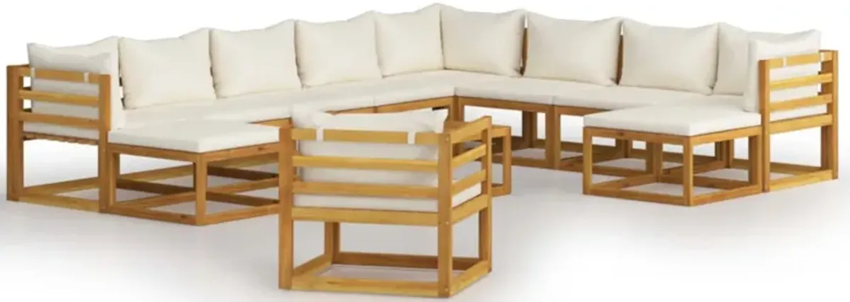 vidaXL 12 Piece Garden Lounge Set with Cushion Cream Solid Acacia Wood