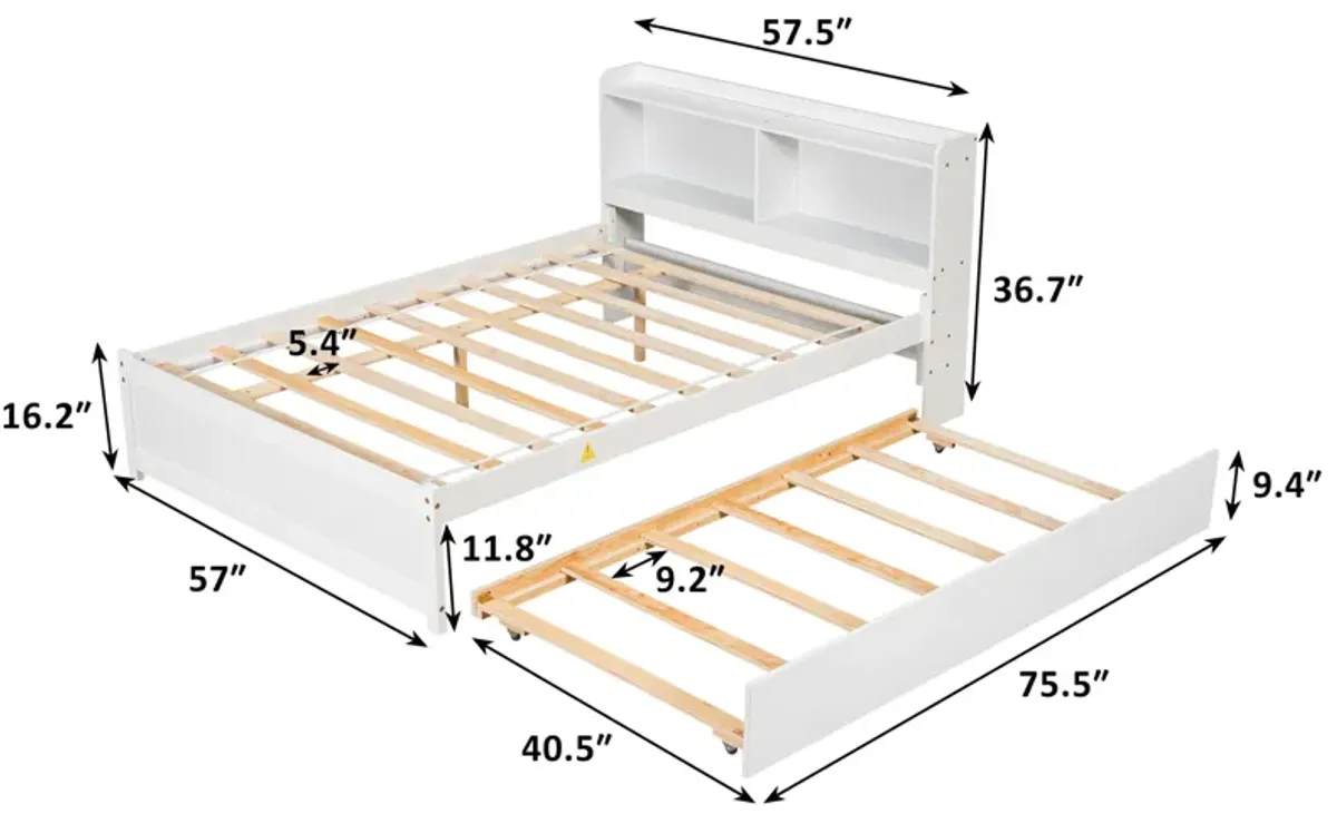 Full Bed with Trundle,Bookcase,White