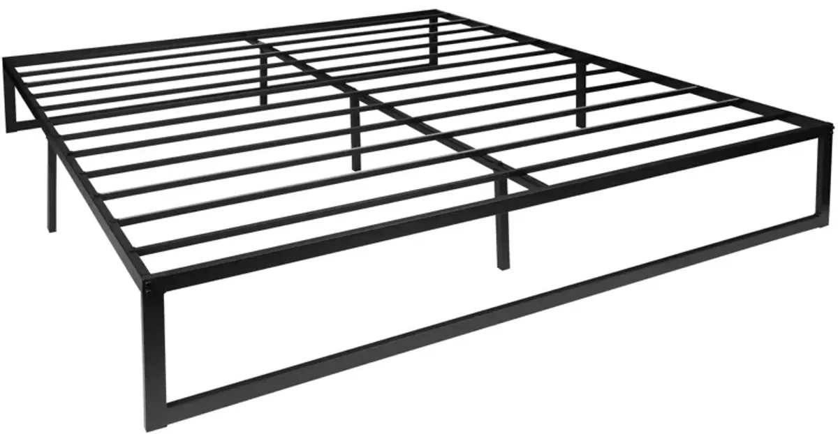 Flash Furniture Bentley 14" Metal Platform Bed Frame - Black Frame/Steel Slat Supports - 12.5" Underbed Storage - No Box Spring Needed - Quick Lock Functionality-King