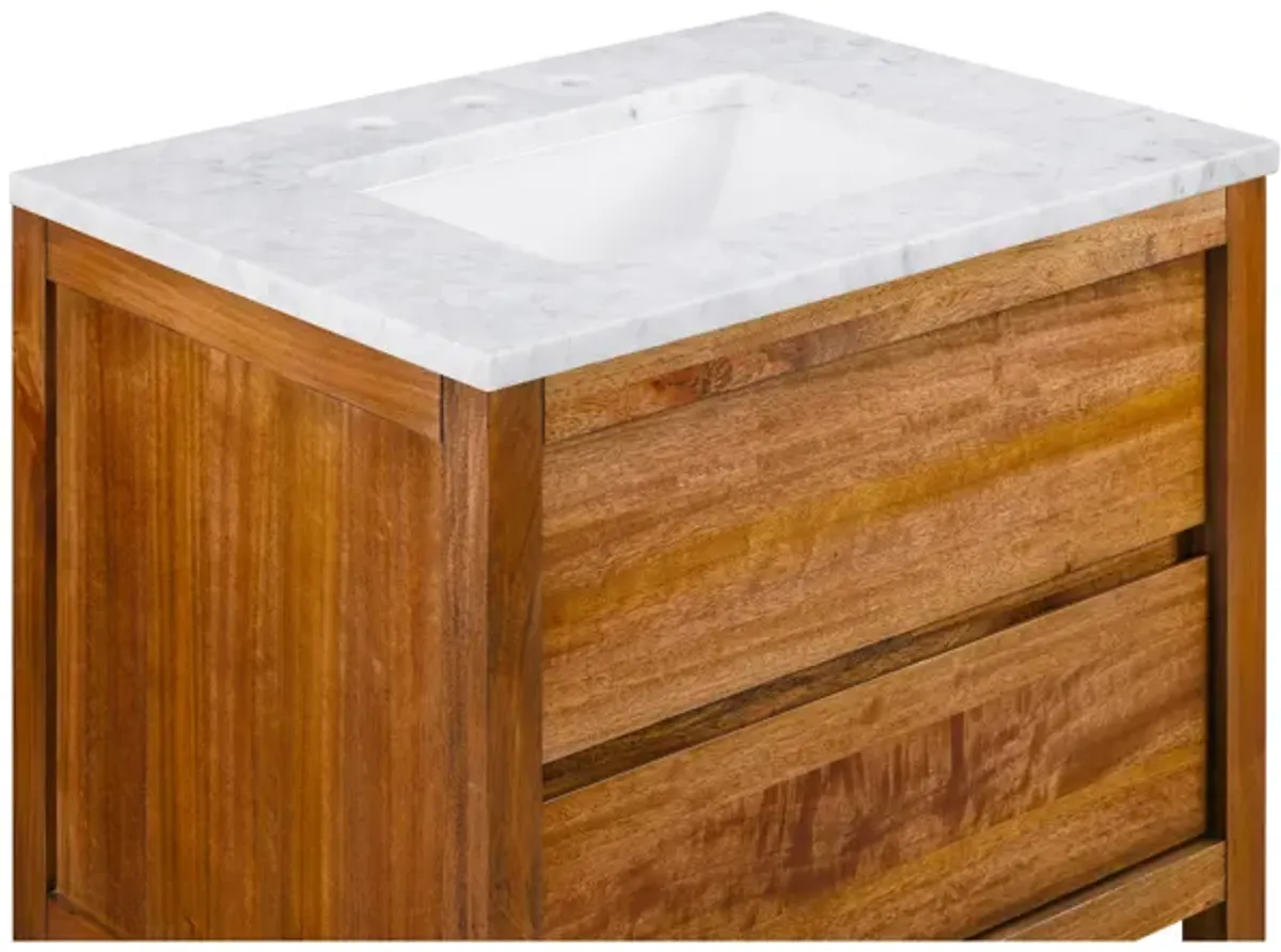 Oakman 30 In. Single Sink Carrara White Marble Countertop Bath Vanity in Mango Wood