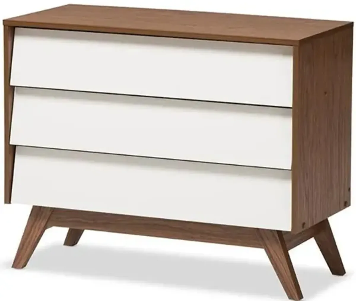 Baxton Studio Hildon Mid-Century Modern White and Walnut Wood 3-Drawer Storage Chest