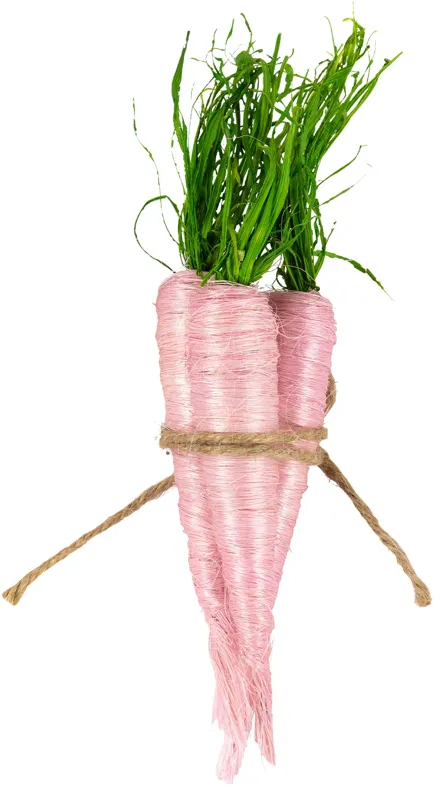 Straw Carrot Easter Decorations - 9"- Pink and Green - Set of 3