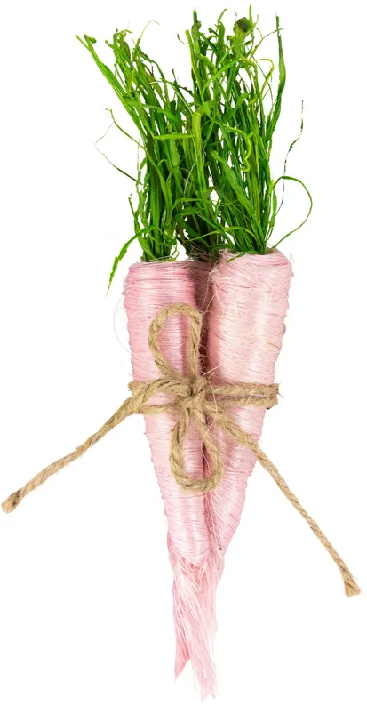 Straw Carrot Easter Decorations - 9"- Pink and Green - Set of 3