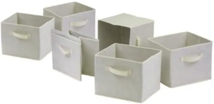 Set of 6 Foldable Fabric Storage Baskets in Beige