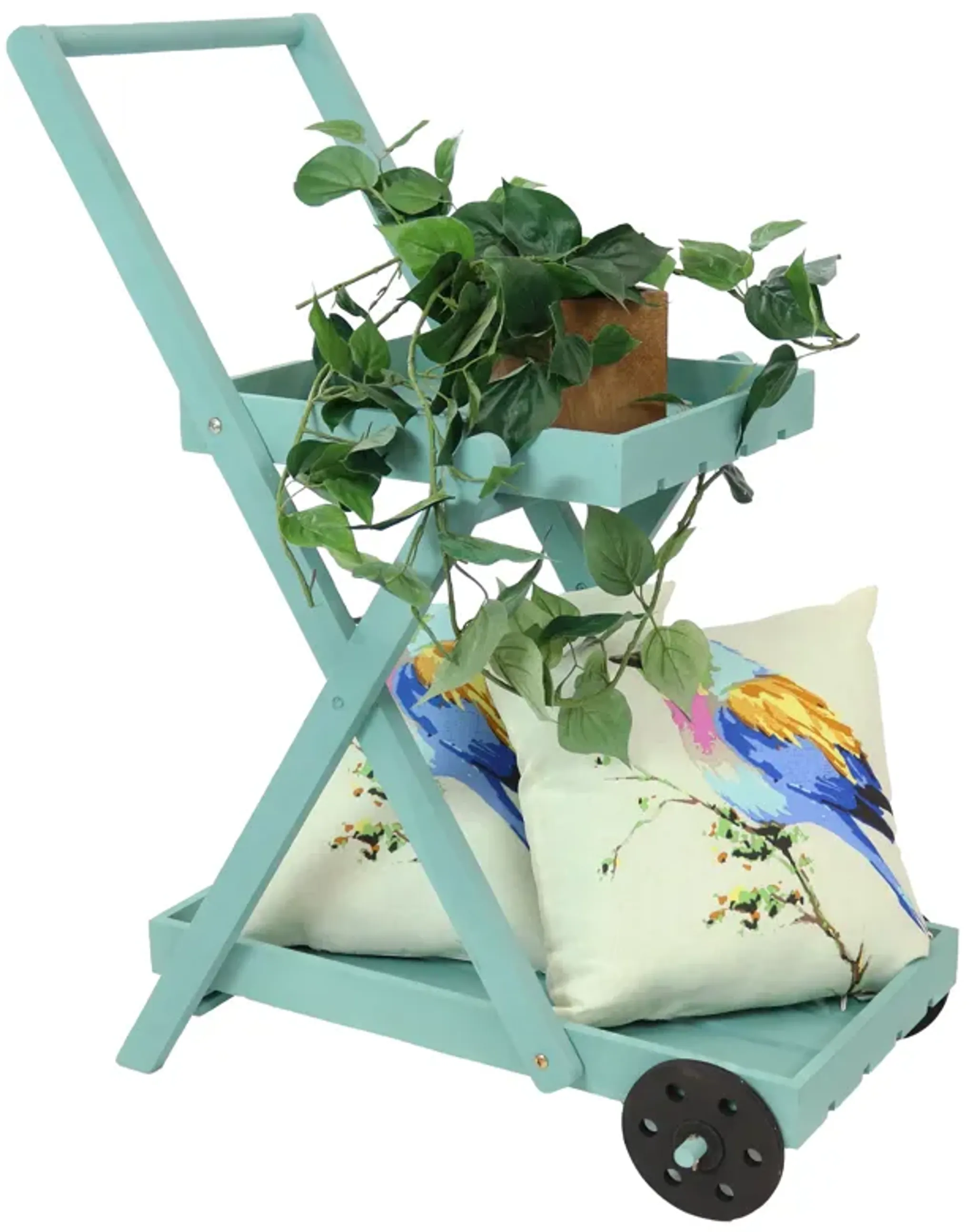 Sunnydaze 2 Tier Fir Wheeled Planter Stand Robin Egg Blue Mathis Home ...